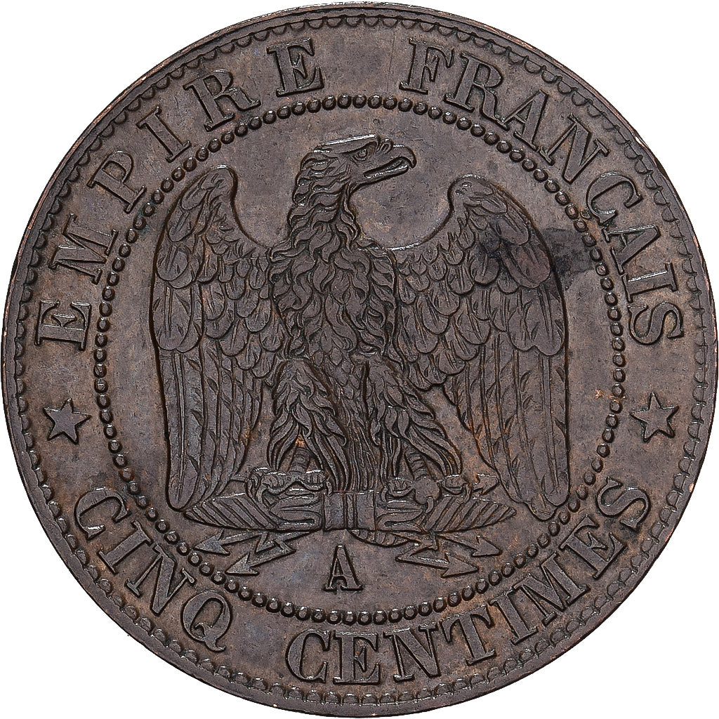 Francja, Napoleon III, 5 Centimes, 1855, Paris, chien, Brązowy, MS(63)