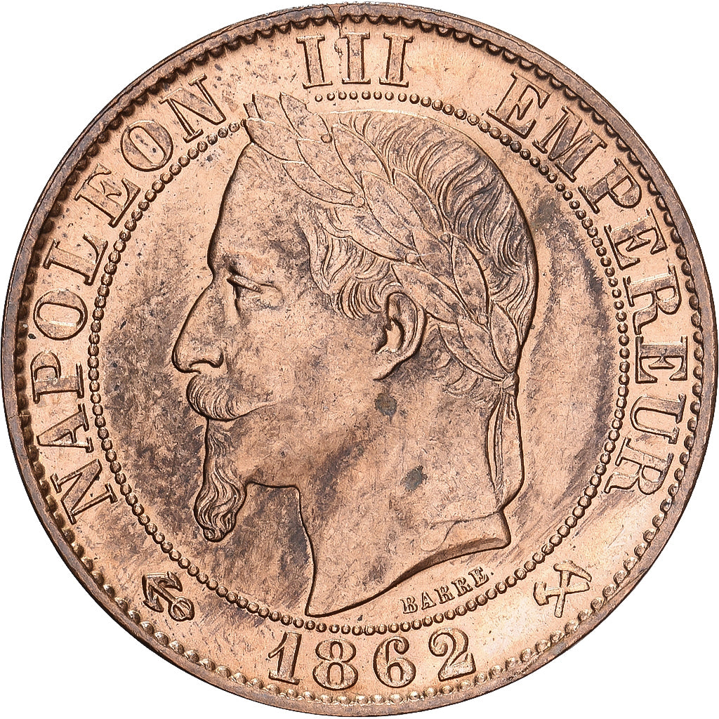 Francia, Napoleon III, 5 Centimes, 1862, Bordeaux, Bronzo, SPL, Gadoury:155