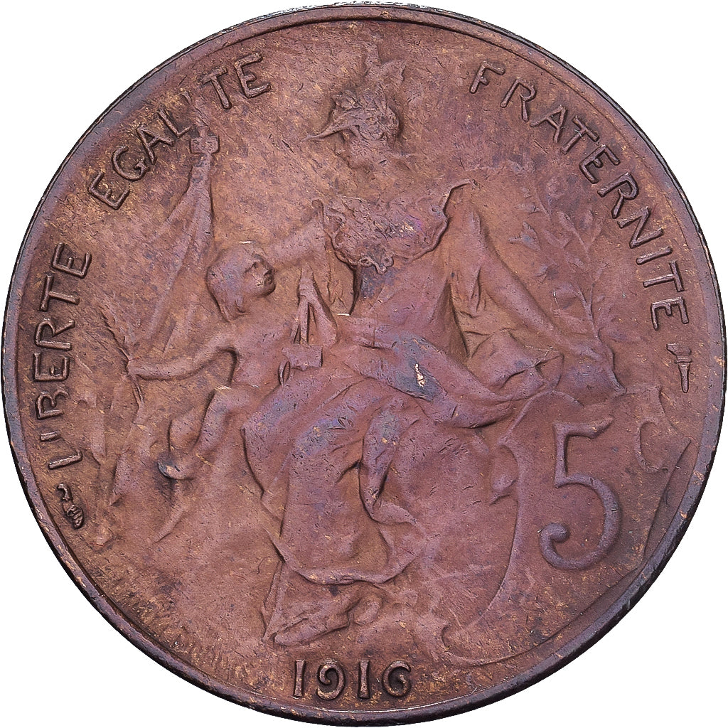 Francia, 5 Centimes, Daniel-Dupuis, 1916, Paris, Bronce, SC, Gadoury:165