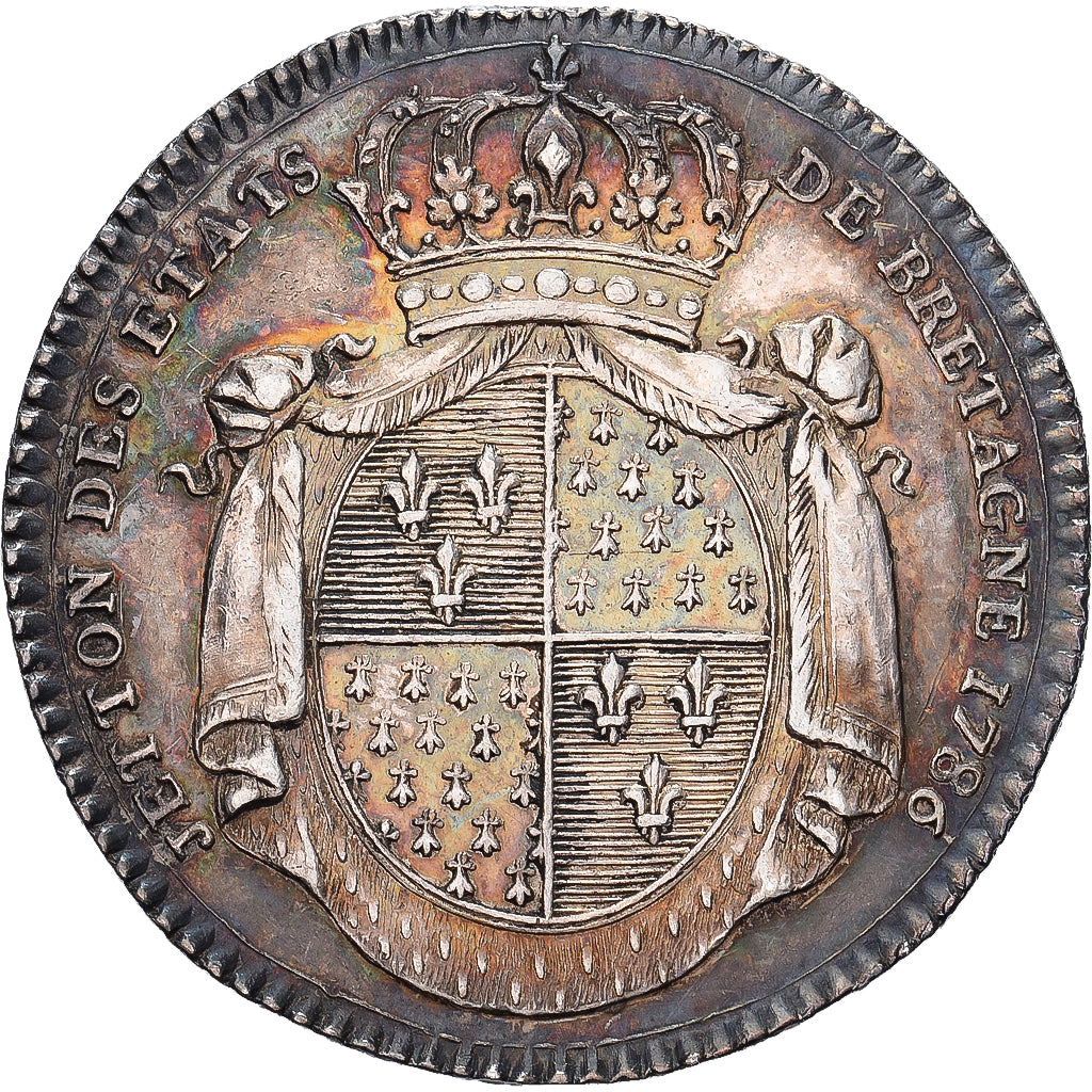 França, Token, Luís XVI, Etats de Bretagne, 1786, Prata, MS(63)