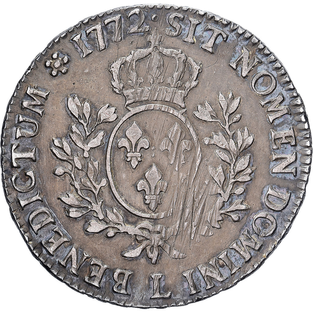 França, Louis XV, Écu à la vieille tête, 1772, Bayonne, Prata, EF(40-45)