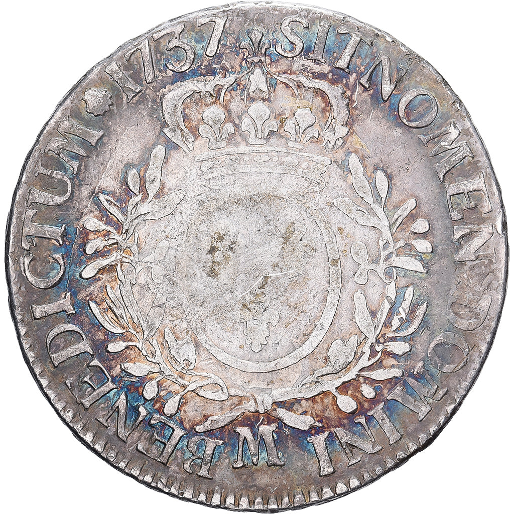 France, Louis XV, Ecu aux branches d'olivier, 1737, Toulouse, Silver, VF(30-35)