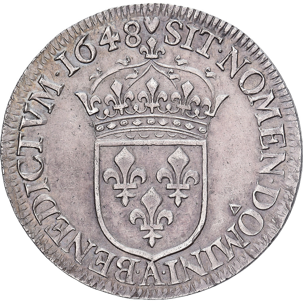 Francia, Louis XIV, 1/2 Écu à la mèche longue, 1648, Paris, Argento, BB+