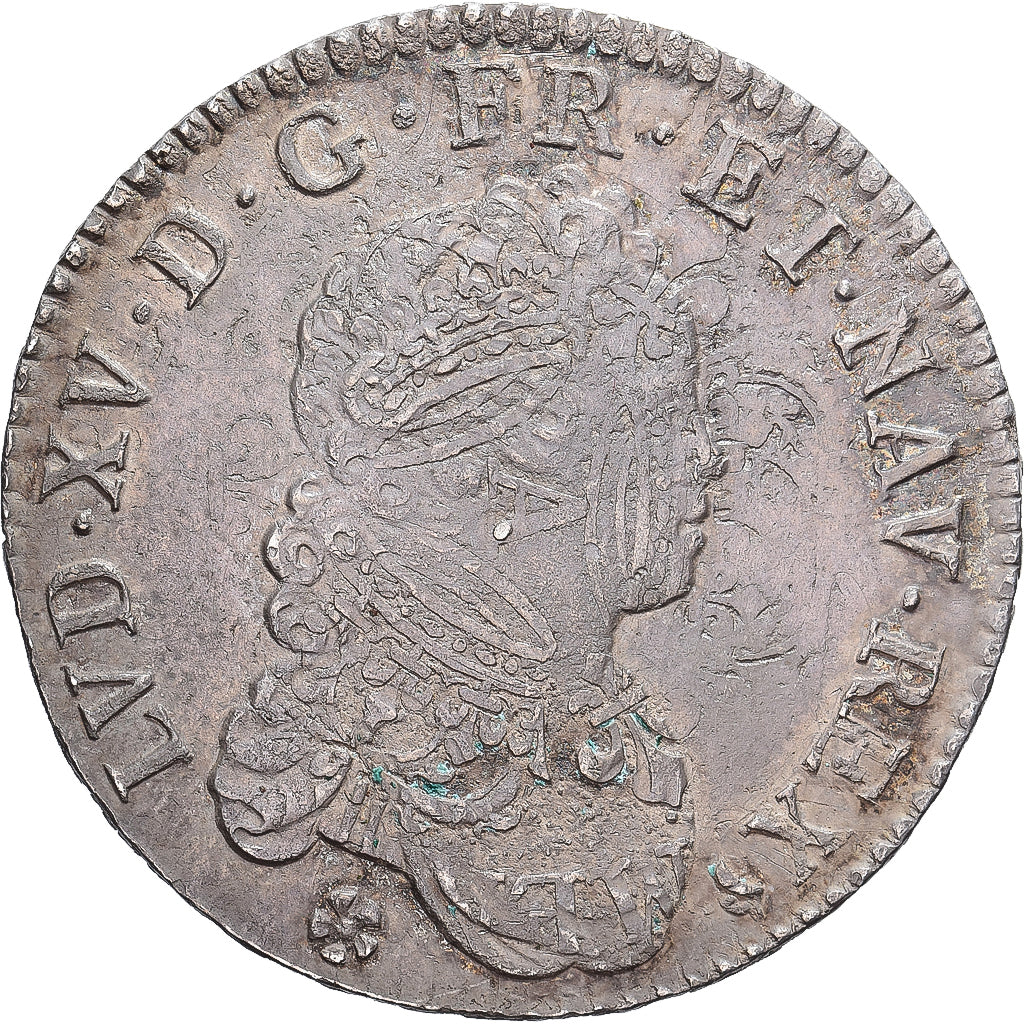 França, Louis XV, 1/2 Écu Vertugadin, 1716, Reims, reformed, Prata, EF(40-45)