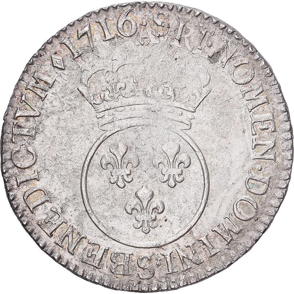 França, Louis XV, 1/2 Écu Vertugadin, 1716, Reims, reformed, Prata, EF(40-45)