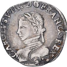 France, Charles IX, Teston aux 2 C couronnés, 1563, Rennes, Silver, VF(30-35)