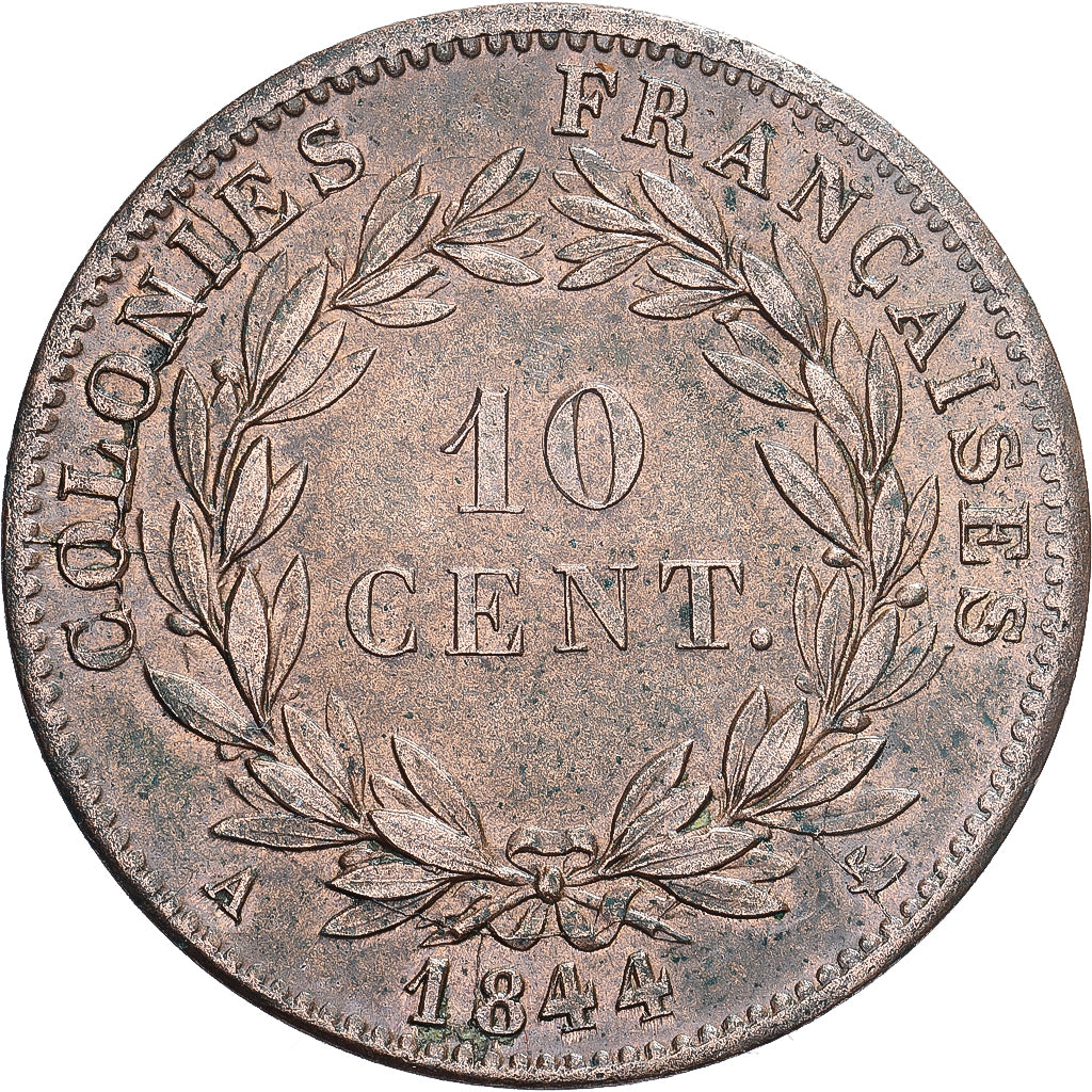 Antillas francesas, Louis Philippe I, 10 Centimes, 1844, Paris, Bronce, EBC
