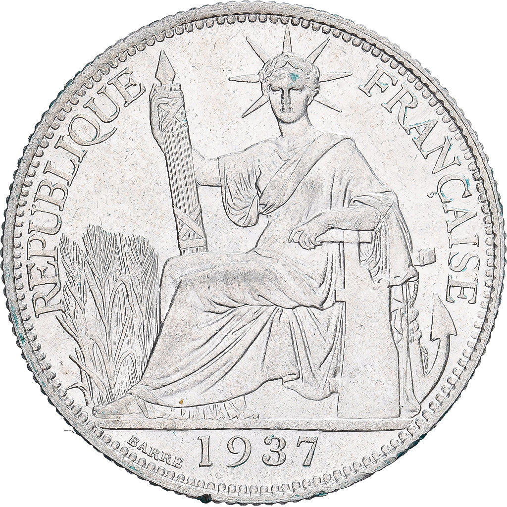 French Indochina, 20 Centièmes, 1937, Paris, Silver, AU(55-58), KM:17.2