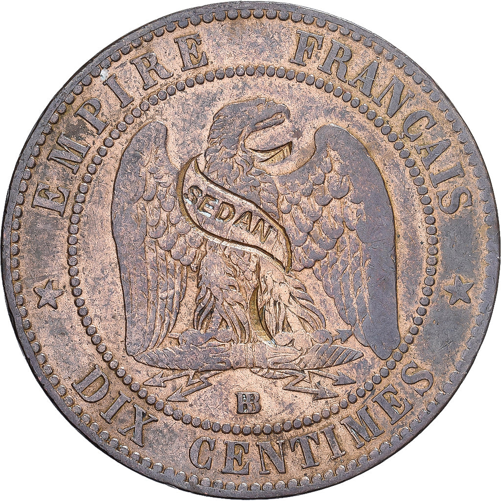 France, 10 Centimes, Napoléon III, Satirique, 1870, Cuivre, TTB