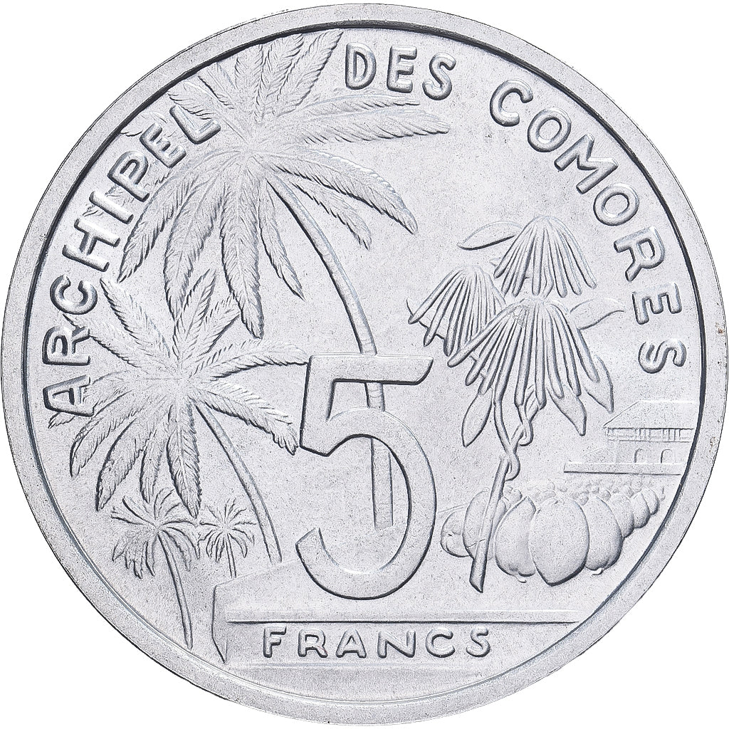 Comoros, 5 Francs, 1964, Paris, Pattern, Aluminum, MS(65-70), KM:E3