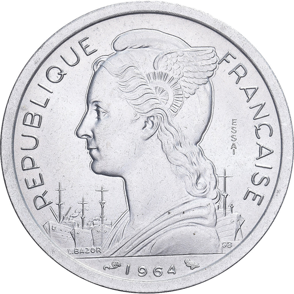 Comoros, 2 Francs, 1964, Paris, Pattern, Aluminum, MS(65-70), KM:E2