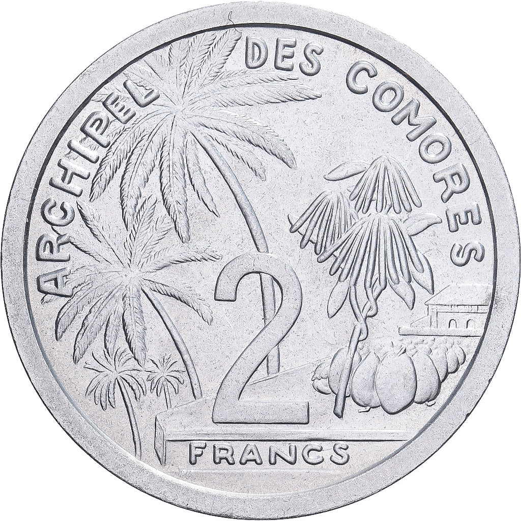 Comoros, 2 Francs, 1964, Paris, Pattern, Aluminum, MS(65-70), KM:E2