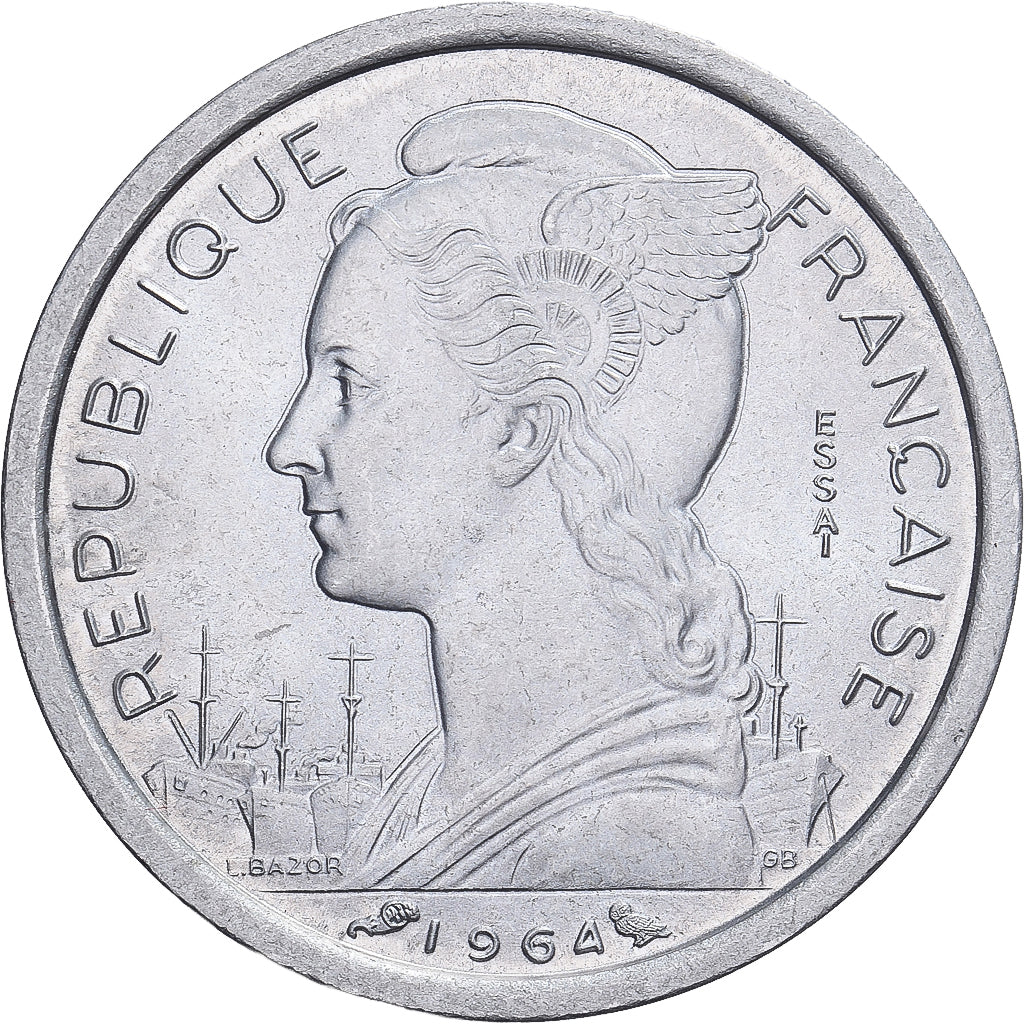 Comoros, 1 Franc, 1964, Paris, Pattern, Aluminum, MS(65-70), KM:E1