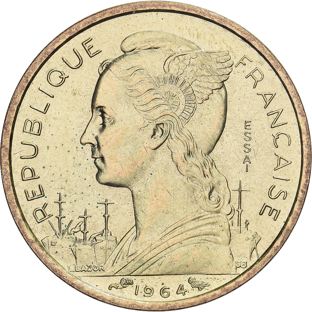 Comoros, 10 Francs, 1964, Paris, Pattern, Aluminum-Bronze, MS(65-70), KM:E4