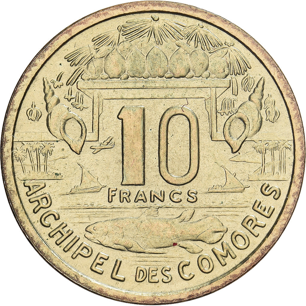Comoros, 10 Francs, 1964, Paris, Pattern, Aluminum-Bronze, MS(65-70), KM:E4