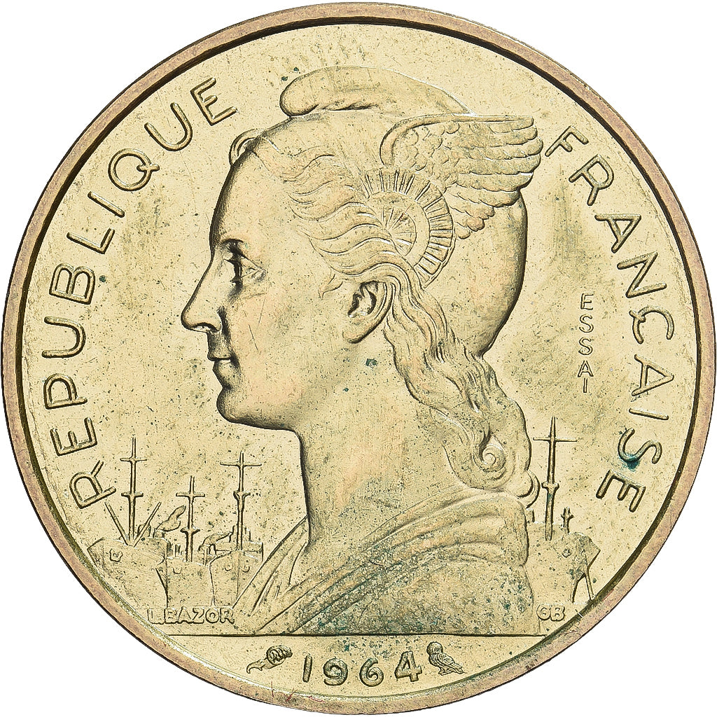 Komoren, 20 Francs, 1964, Paris, Pattern, Aluminum-Bronze, STGL, KM:E5