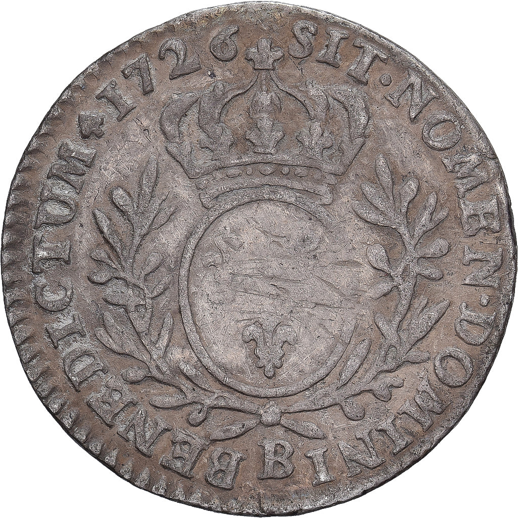 France, Louis XV, 1/10 Écu au bandeau, 1726, Rouen, Silver, VF(30-35)