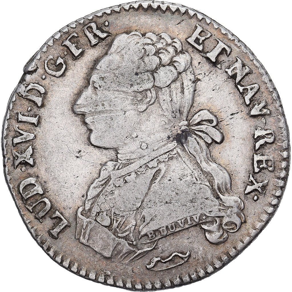 França, Louis XVI, 1/5 Ecu, 1775, Aix-en-Provence, Prata, VF(20-25)