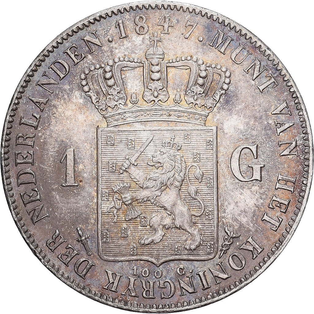 Netherlands, William II, 1 Gulden, 1847, Utrecht, Silver, AU(55-58), KM:66