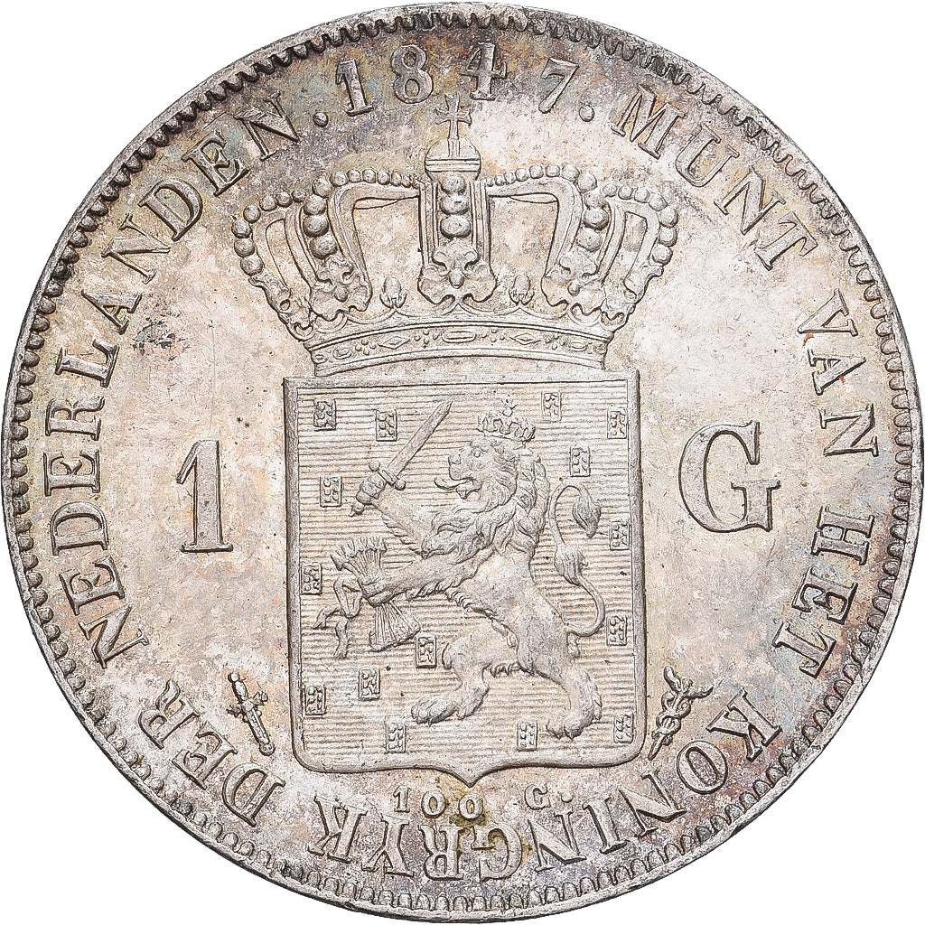 Netherlands, William II, 1 Gulden, 1847, Utrecht, Silver, AU(55-58), KM:66