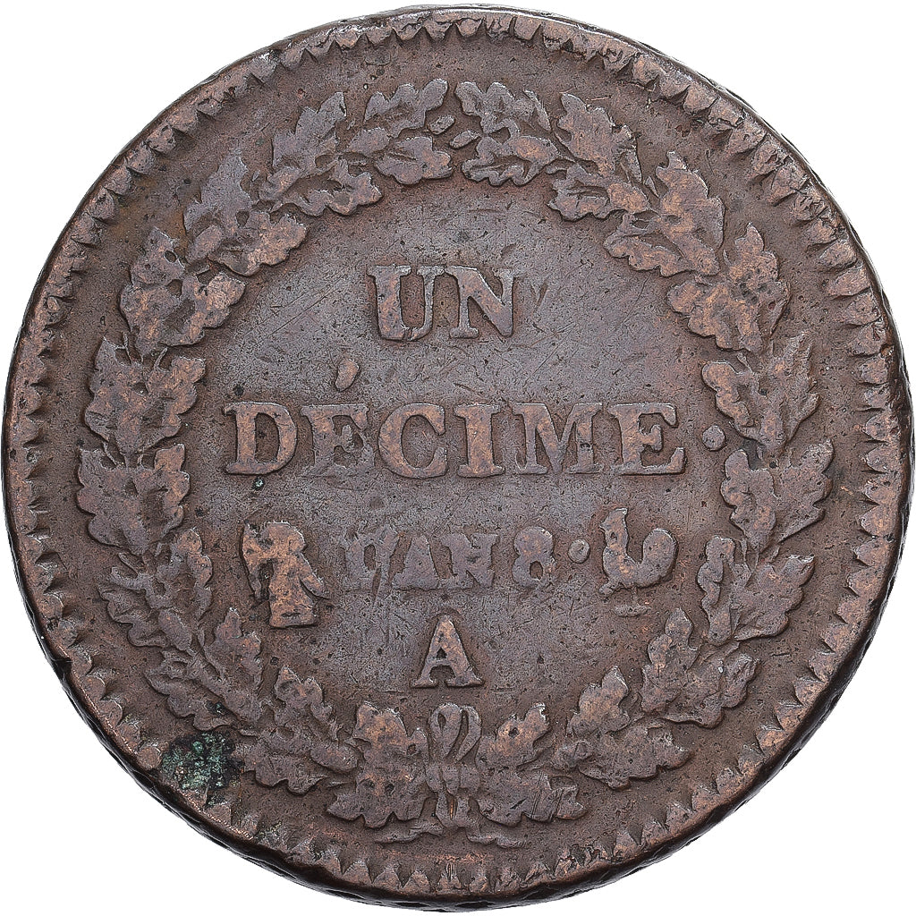 Frankrijk, 1 Décime, Dupré, AN 8, Paris, Bronzen, ZF, Gadoury:187a