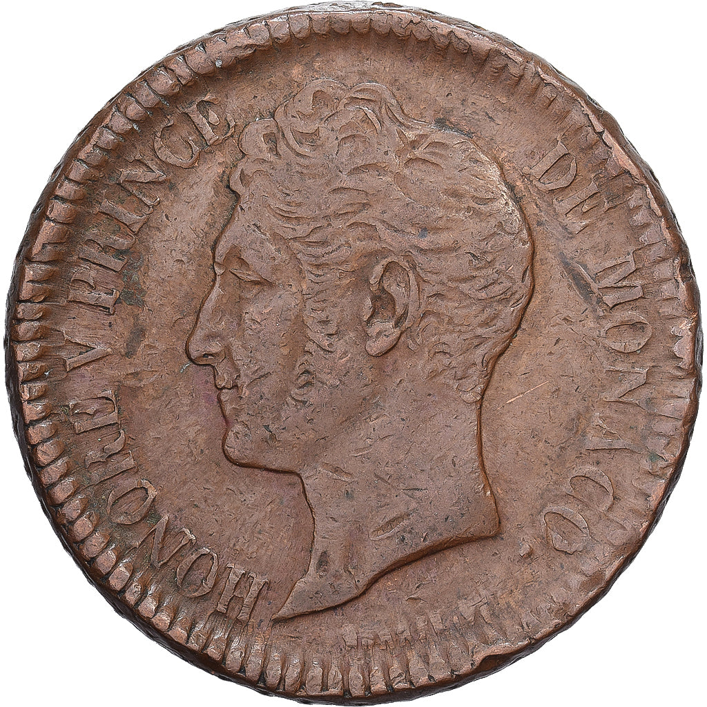 Monaco, Honore V, 1 Décime, 1838, Monaco, Bronze, TTB, Gadoury:MC105
