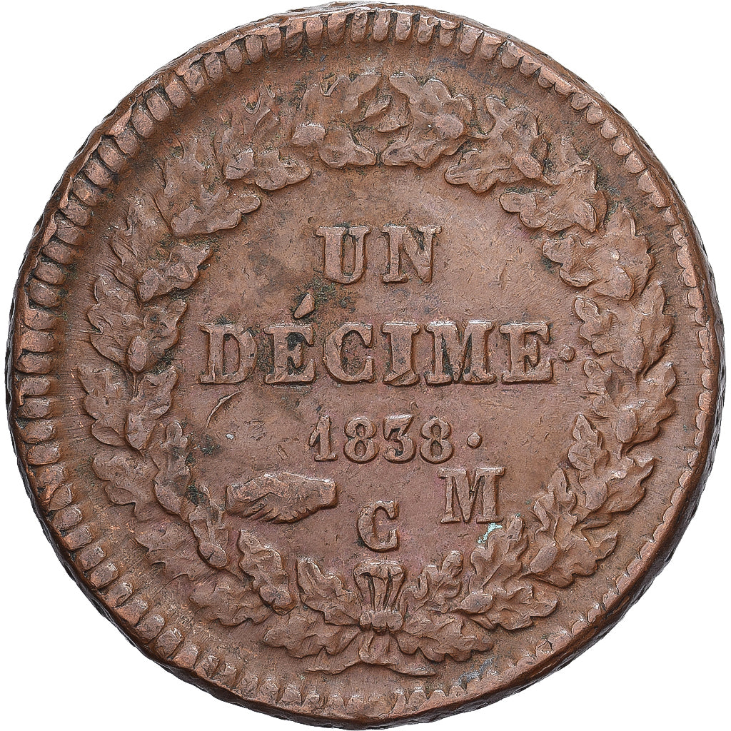 Monaco, Honore V, 1 Décime, 1838, Monaco, Bronze, TTB, Gadoury:MC105