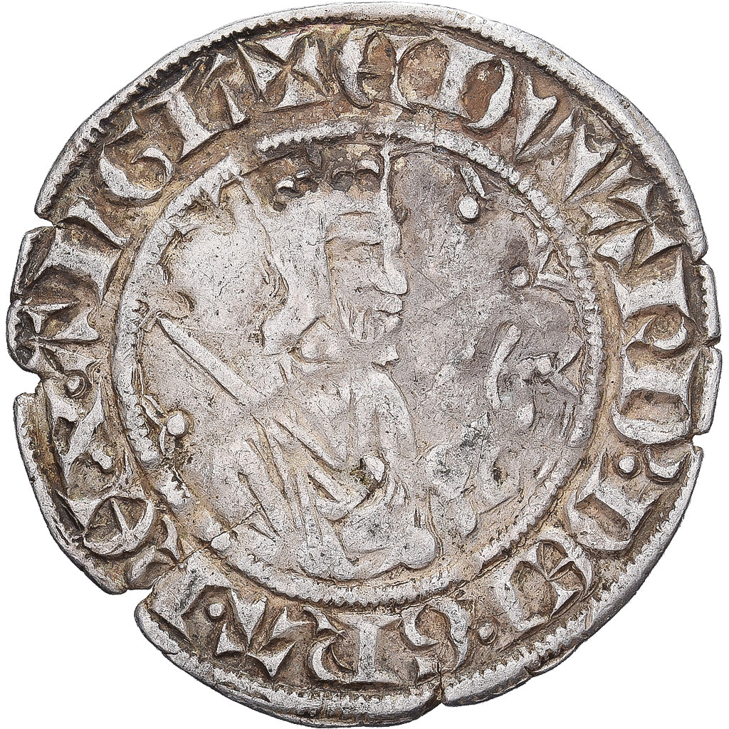 France, Edward III, 1/2 Gros, 1361-1362, Silver, VF(30-35), Spink:8078