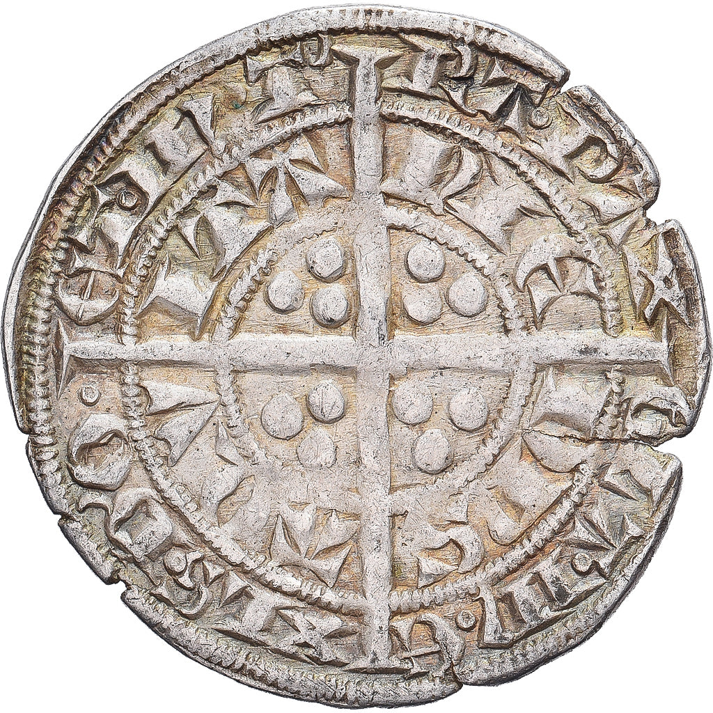 France, Edward III, 1/2 Gros, 1361-1362, Silver, VF(30-35), Spink:8078