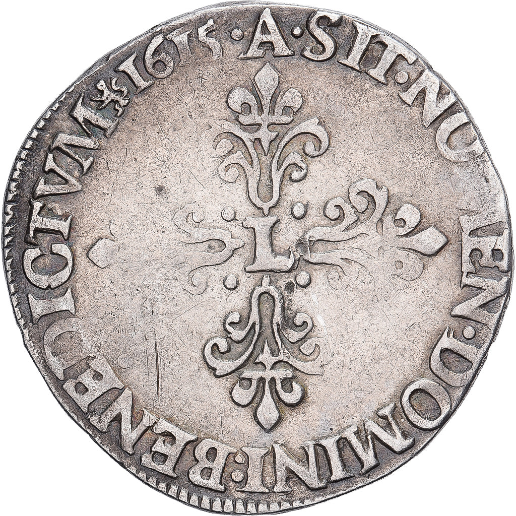 France, Louis XIII, 1/2 Franc, tête nue au col fraisé, 1615, Paris, Argent