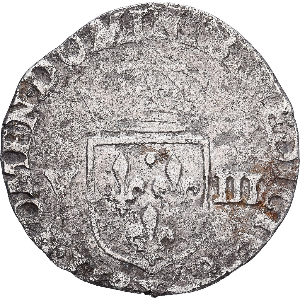 França, Henri IV, 1/8 Ecu, 1601, Bayonne, Rara, Prata, F(12-15), Gadoury:582