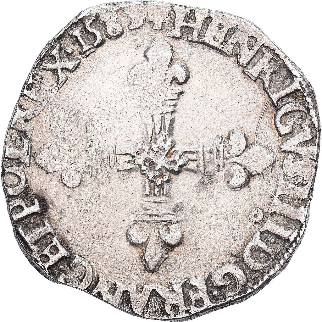 Frankrijk, Henri III, 1/4 Ecu croix de face, 1589, Rennes, Zilver, FR+
