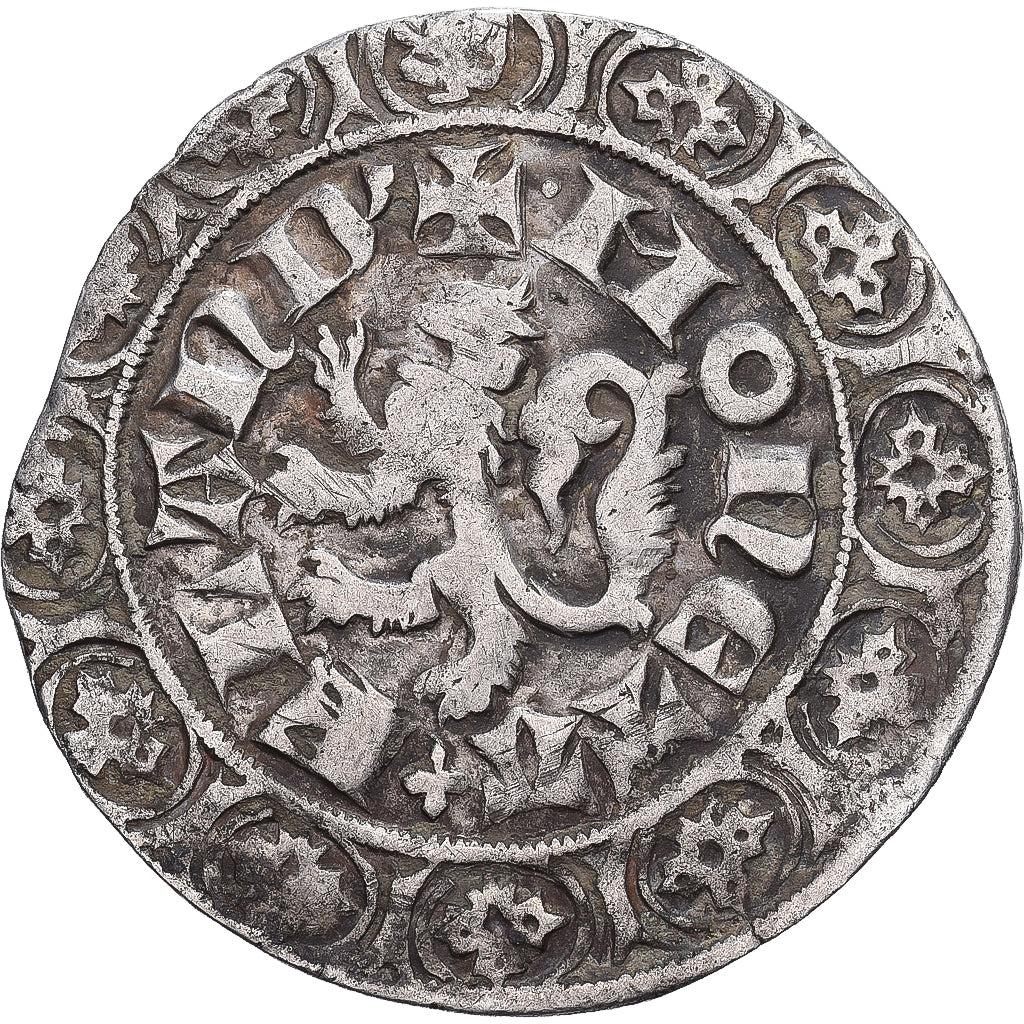 County of Flanders, Louis I de Crécy, Gros au lion, 1345-1346, Gent, Zilver, FR