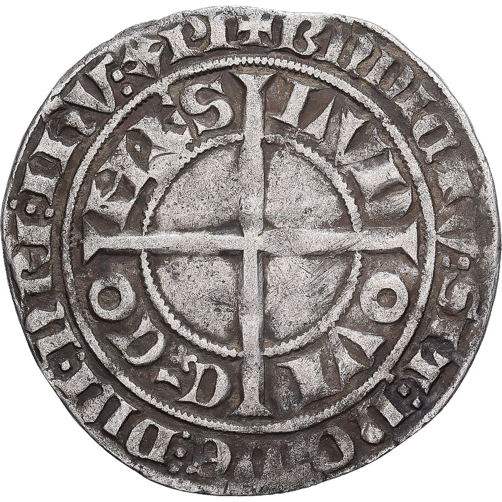 County of Flanders, Louis I de Crécy, Gros au lion, 1345-1346, Gent, Zilver, FR