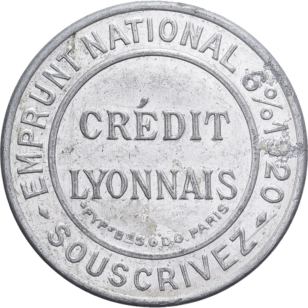 France, Credit Lyonnais, timbre-monnaie 10 centimes, 1920, TB+, Aluminium