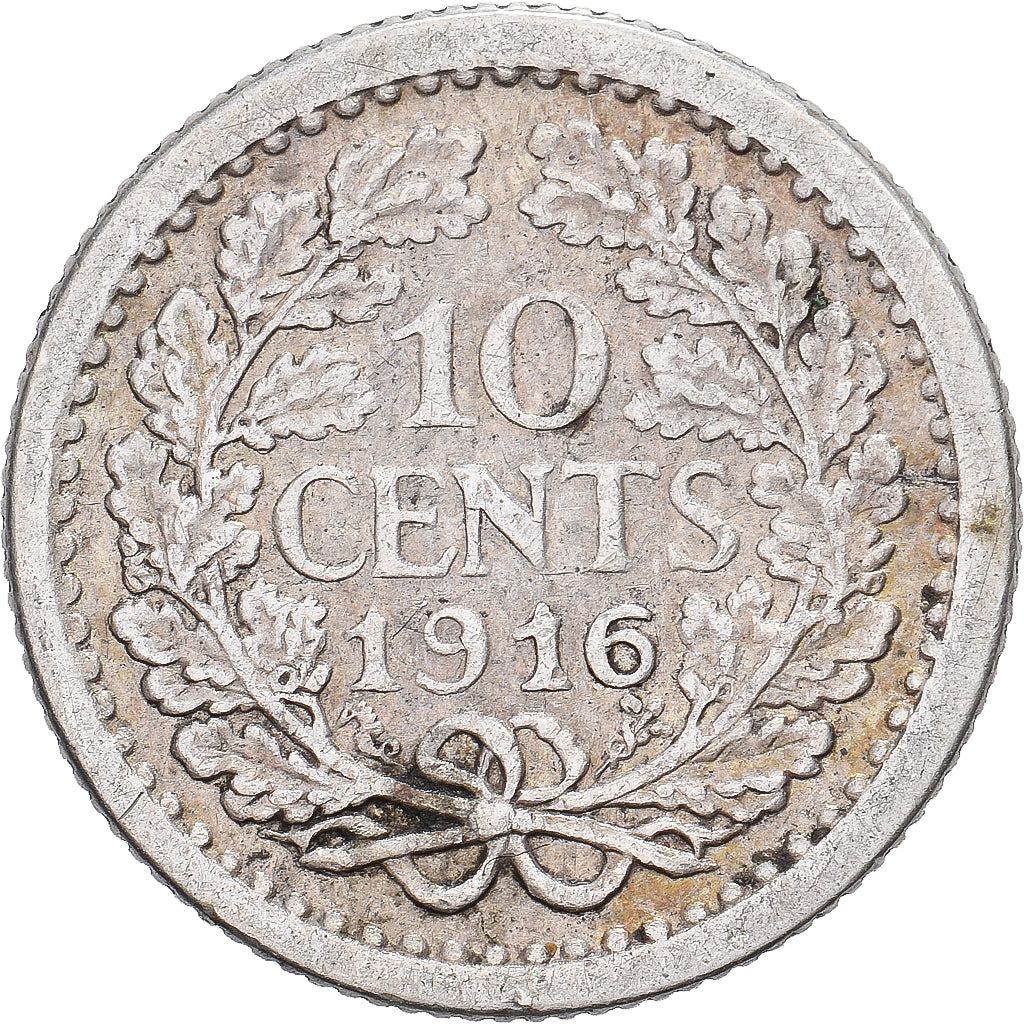 Países Bajos, Wilhelmina I, 10 Cents, 1916, Utrecht, Plata, MBC, KM:145