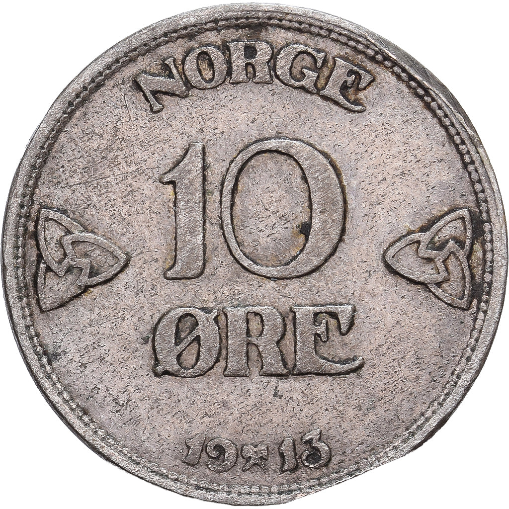 Noruega, Haakon VII, 10 Öre, 1913, Kongsberg, Prata, EF(40-45), KM:372