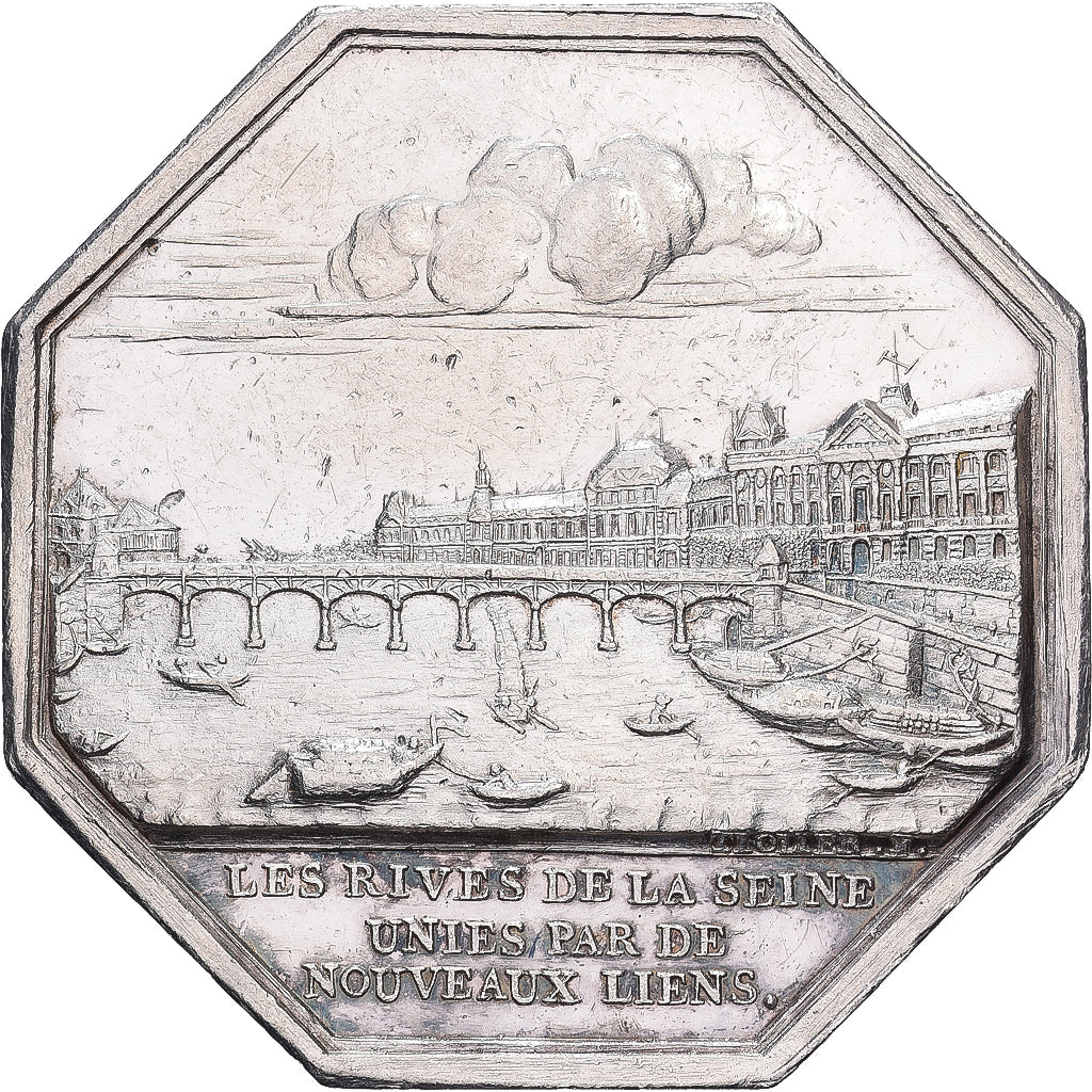 France, Token, Les trois ponts en fer sur la Seine, 1800, Silver, AU(55-58)