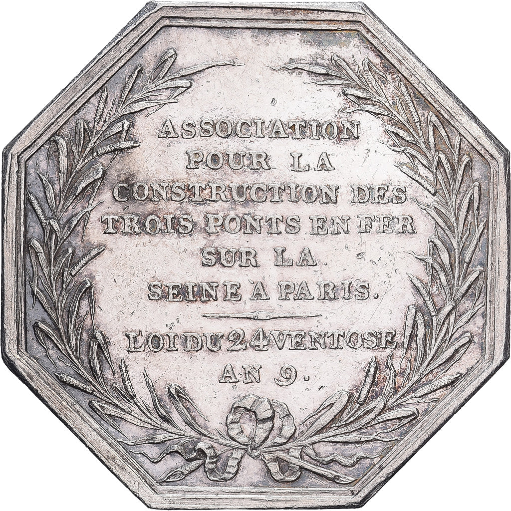 France, Token, Les trois ponts en fer sur la Seine, 1800, Silver, AU(55-58)