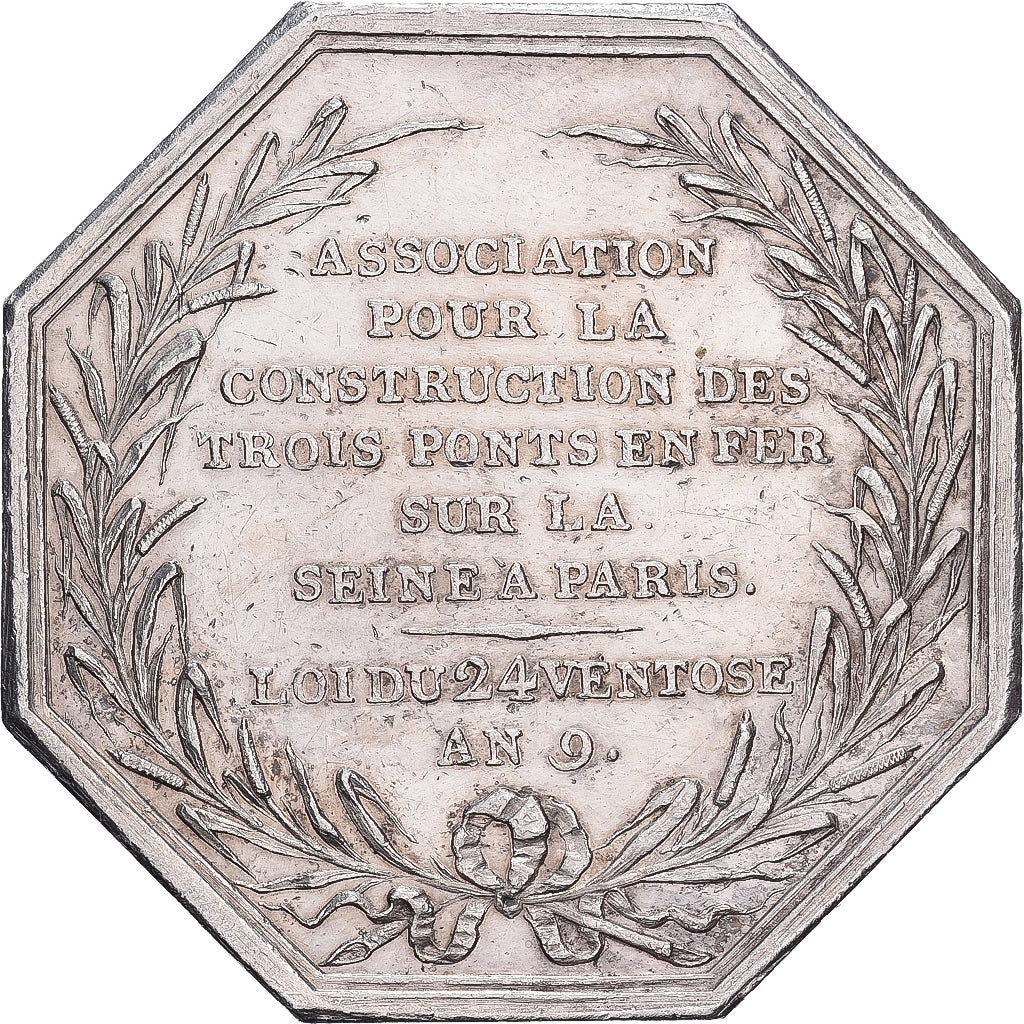 France, Token, Les trois ponts en fer sur la Seine, 1800, Silver, AU(55-58)