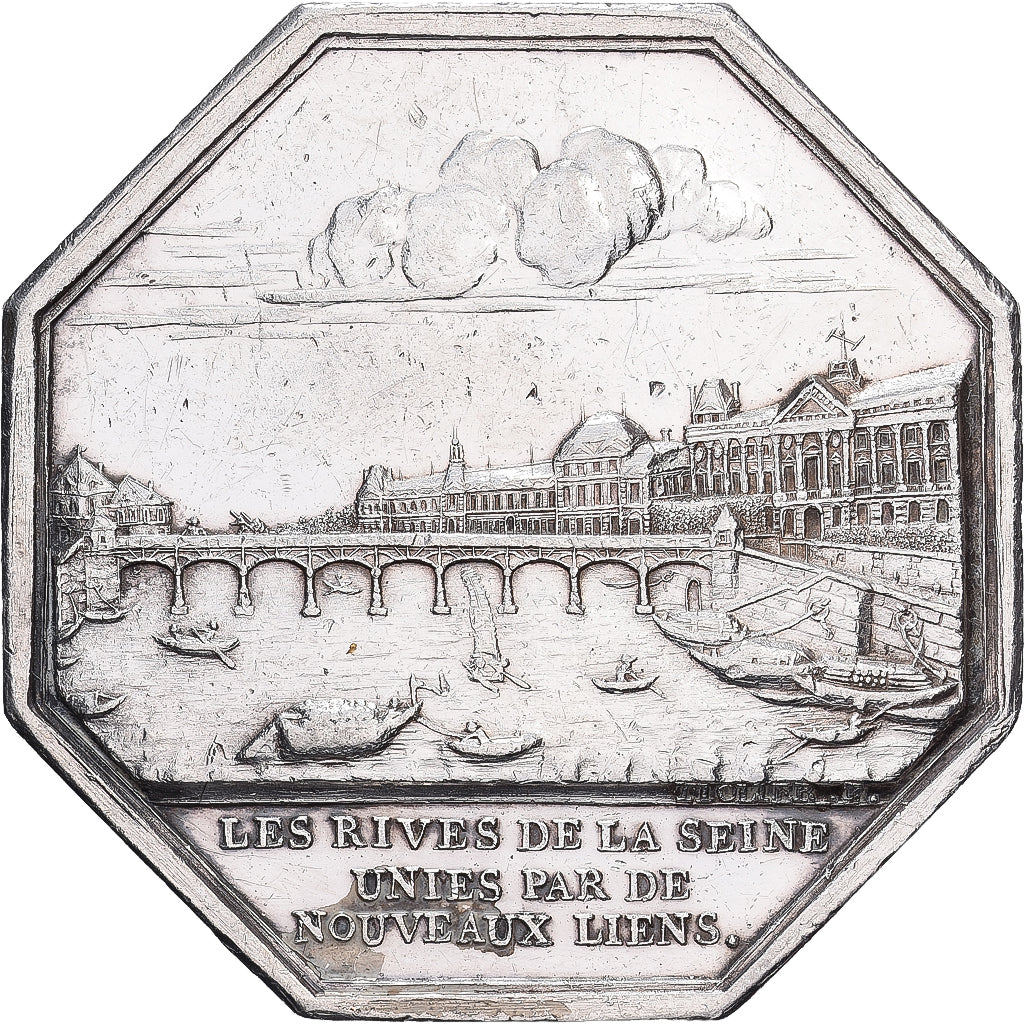 França, Token, Les trois ponts en fer sur la Seine, 1800, Prata, AU(55-58)