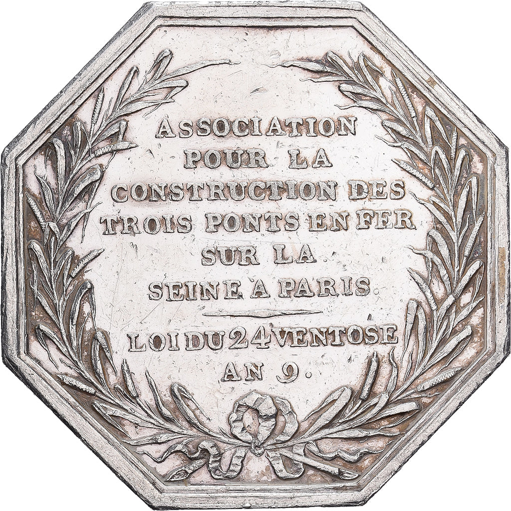 França, Token, Les trois ponts en fer sur la Seine, 1800, Prata, AU(55-58)