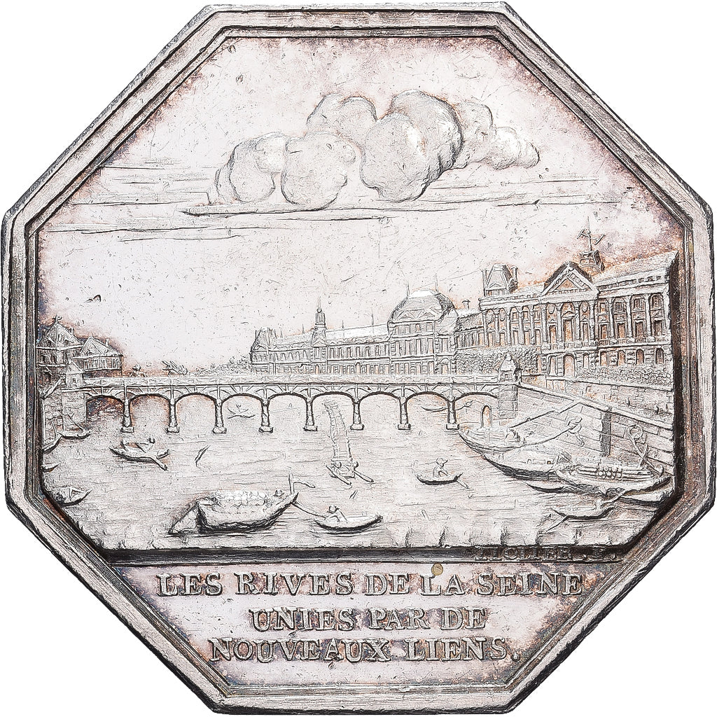 Francia, zeton, Les trois ponts en fer sur la Seine, 1800, Plata, EBC