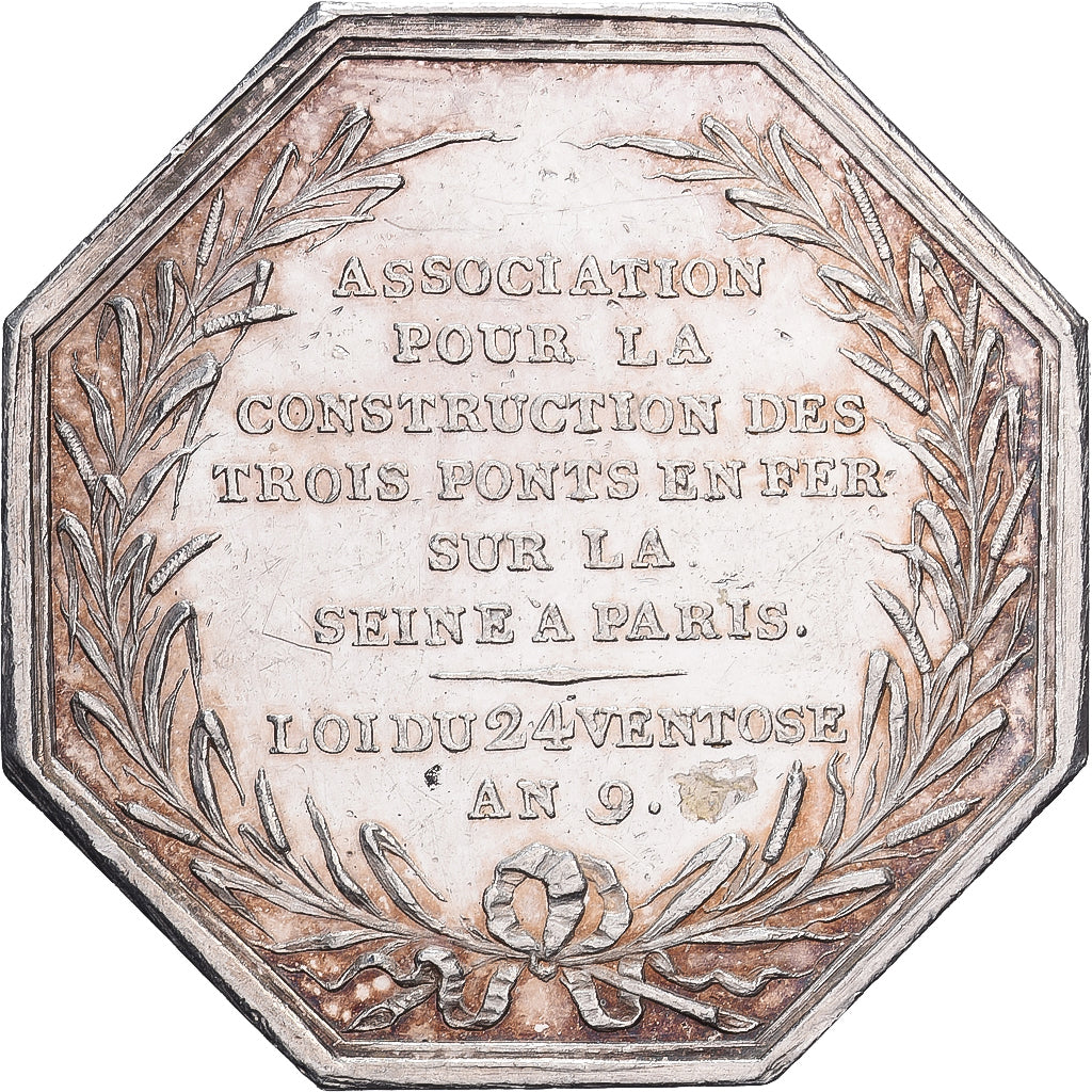 Francia, zeton, Les trois ponts en fer sur la Seine, 1800, Plata, EBC