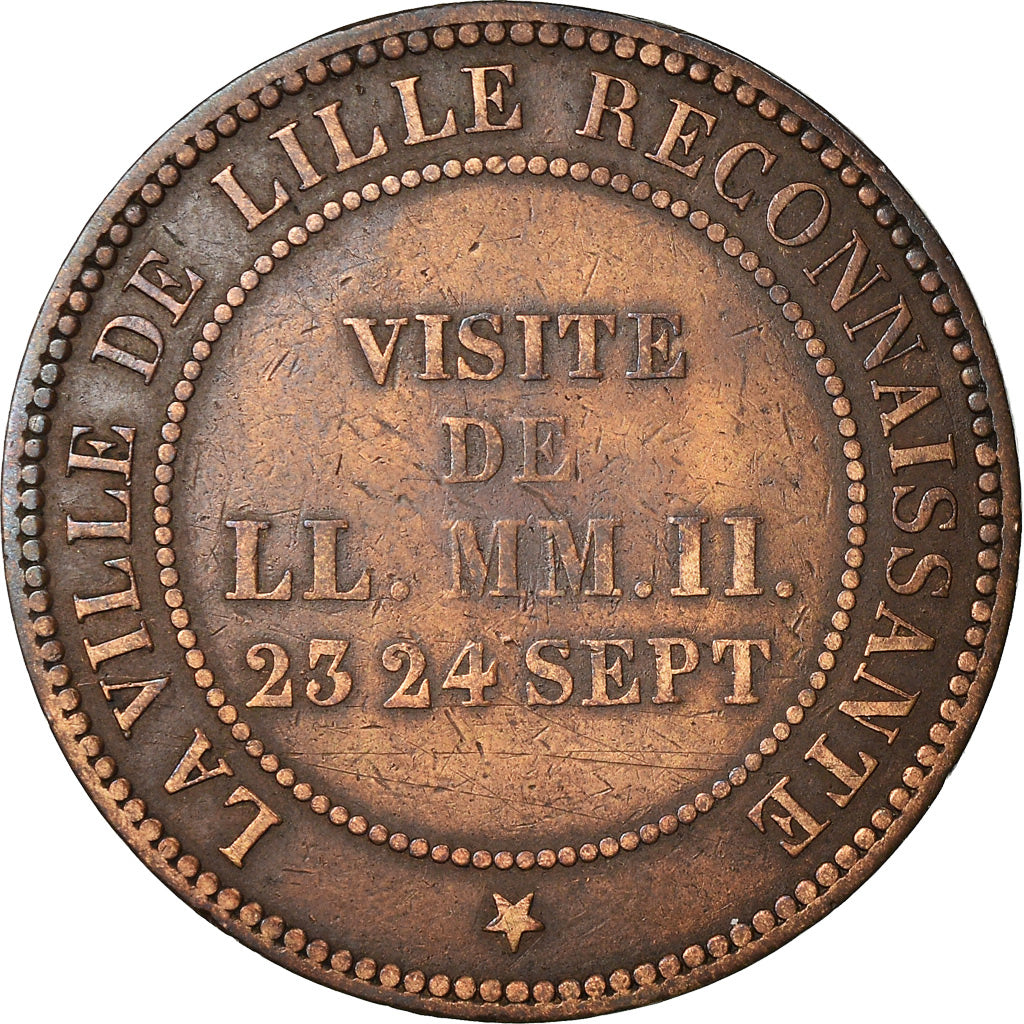 Frankrijk, Token, Visite de Napoléon III à Lille, 1853, Barre, FR, Bronze