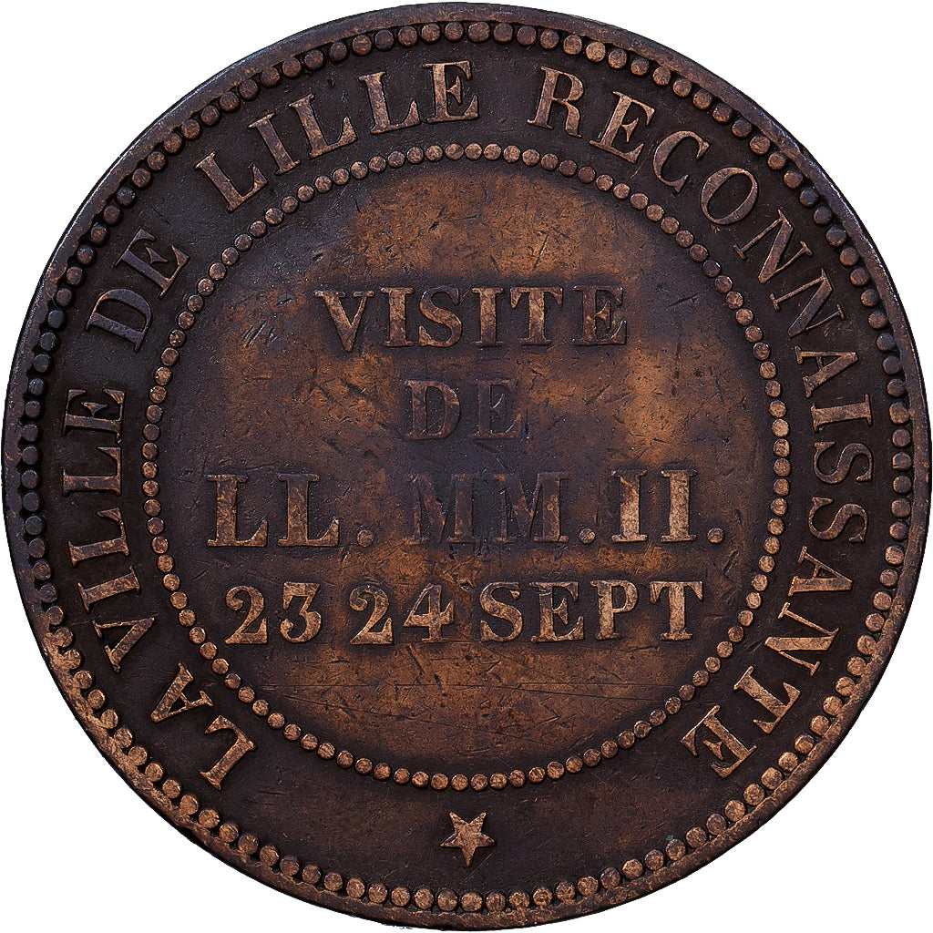 Frankrijk, Token, Visite de Napoléon III à Lille, 1853, Barre, FR, Bronze