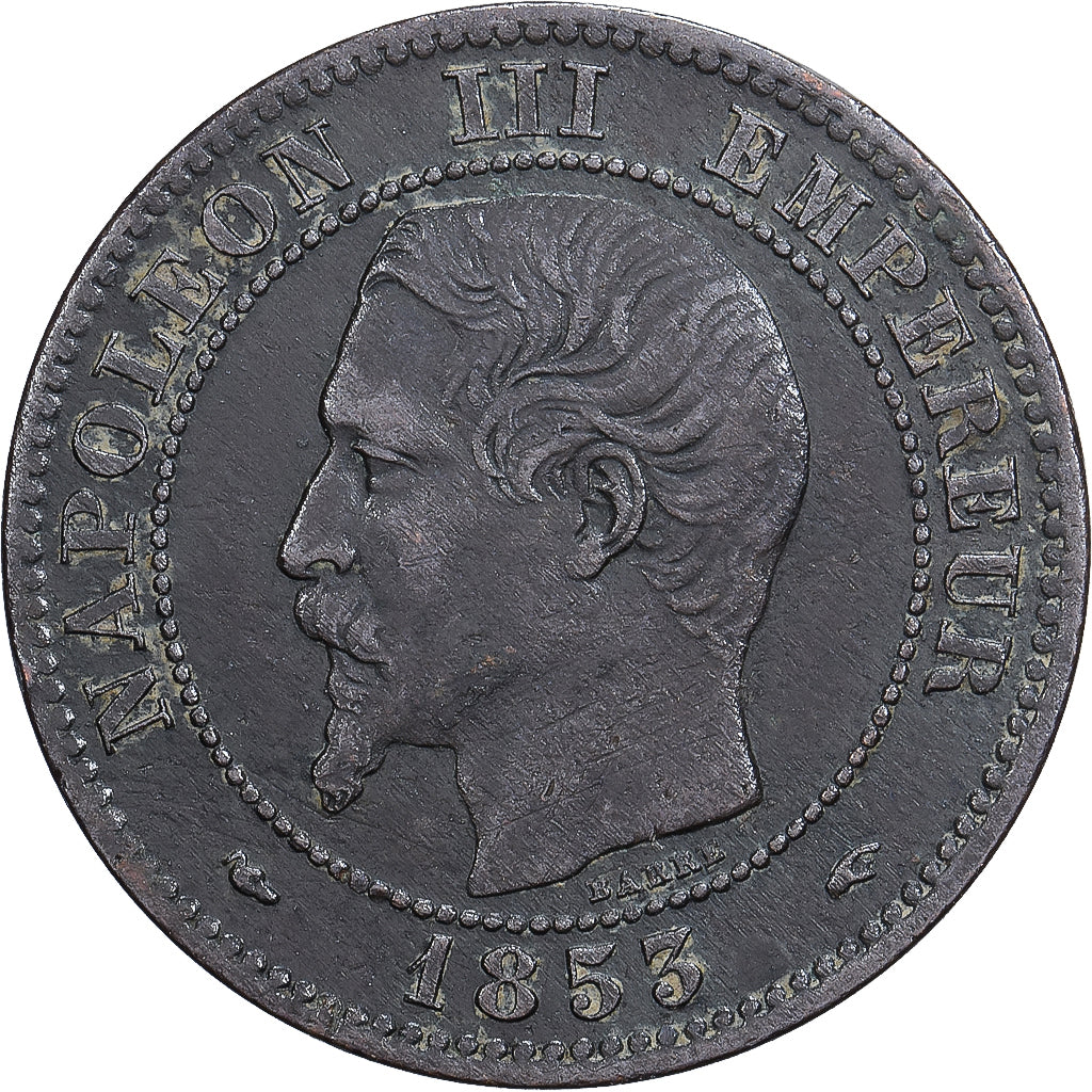 France, Napoleon III, 2 Centimes, 1853, Paris, Bronze, AU(55-58), Gadoury:103