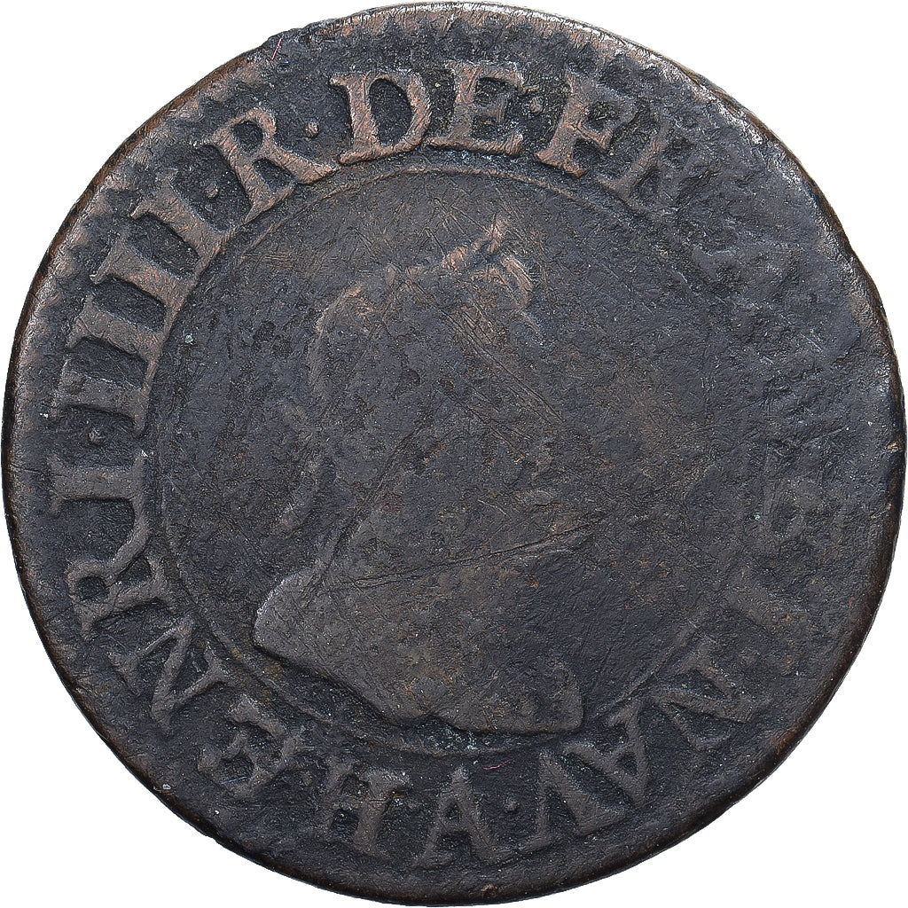 France, Henri IV, Double Tournois, 1607, Paris, Copper, VF(20-25), Gadoury:538