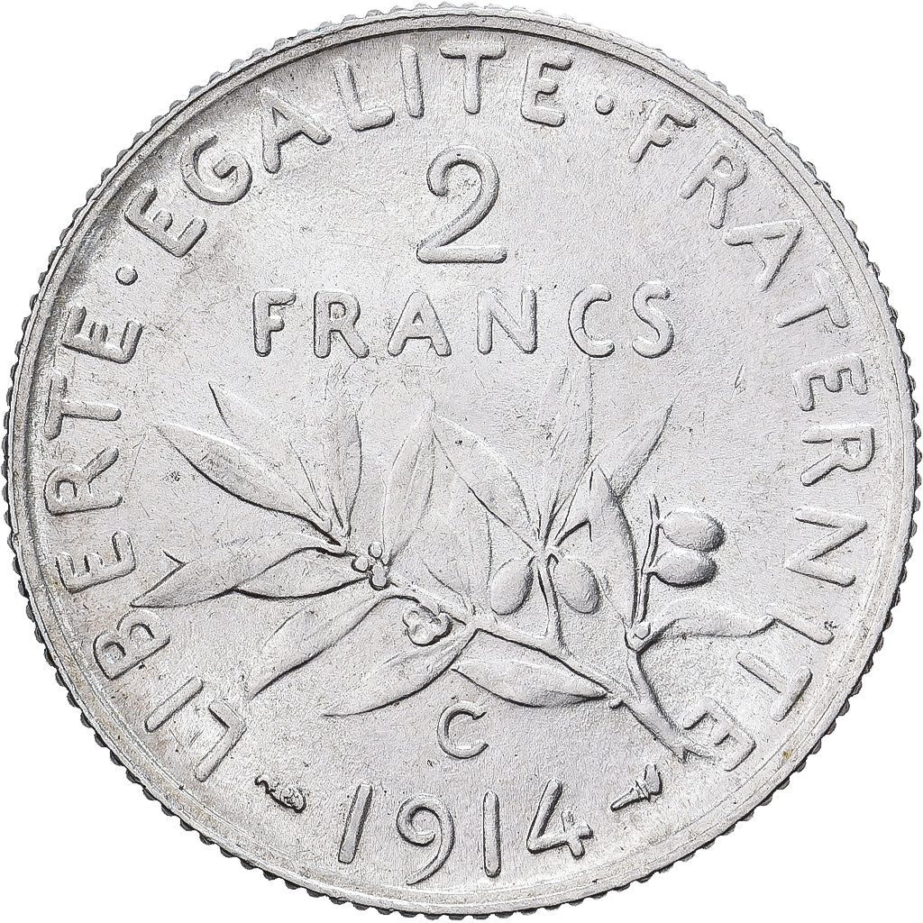 France, 2 Francs, Semeuse, 1914, Castelsarrasin, Silver, MS(63), Gadoury:532