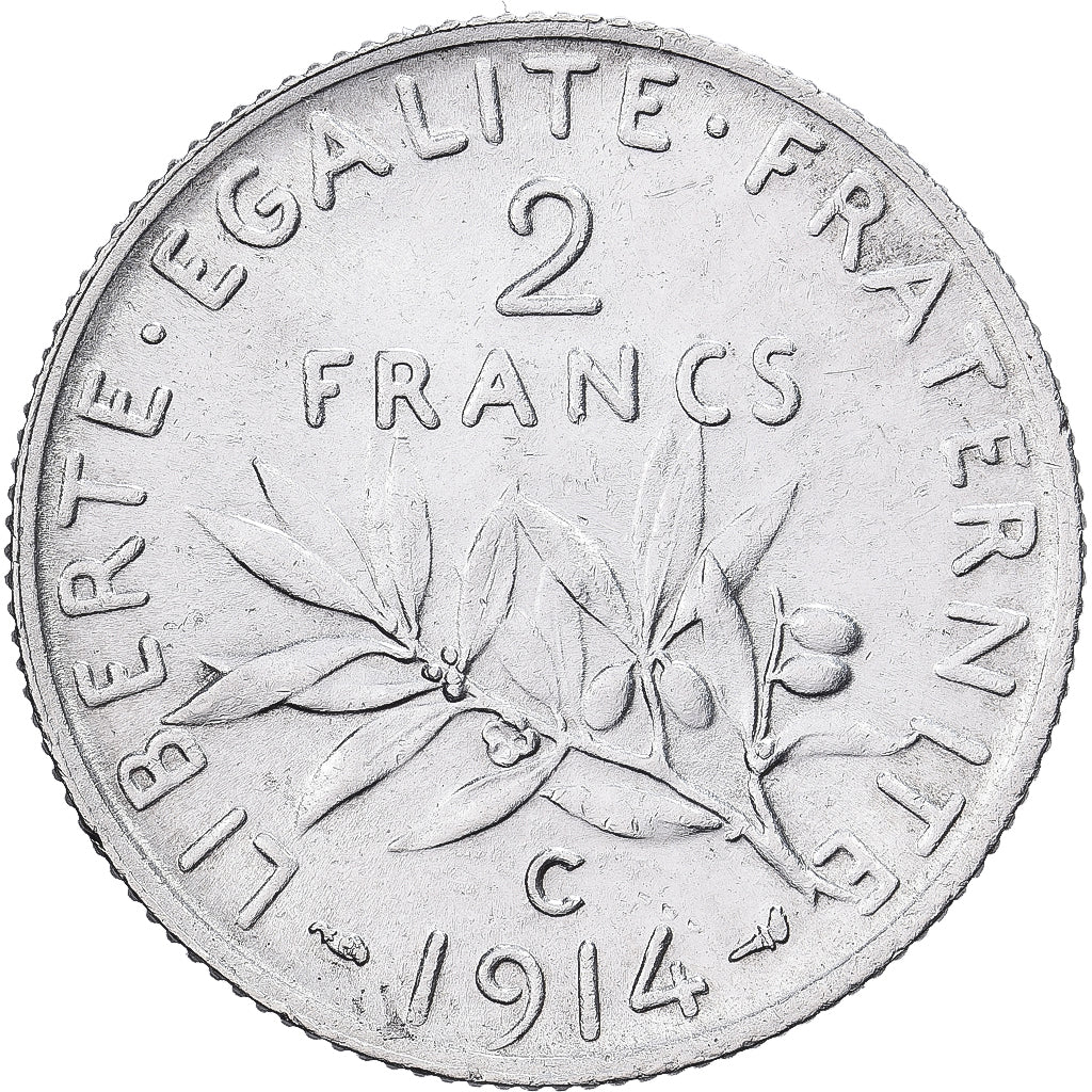 France, 2 Francs, Semeuse, 1914, Castelsarrasin, Silver, MS(60-62), Gadoury:532